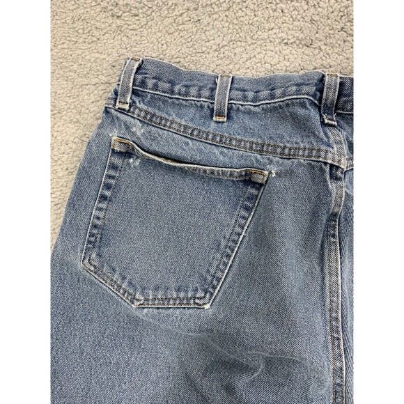 WRANGLER 38x32 Distressed Straight Leg Denim Blue Jeans 5-Pocket Design FLAWED - Picture 4 of 11